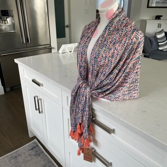 Brakeburn Original Ladies Collection Spots Tassel Modal Scarf Coral Blue OS NWT - Picture 5 of 11